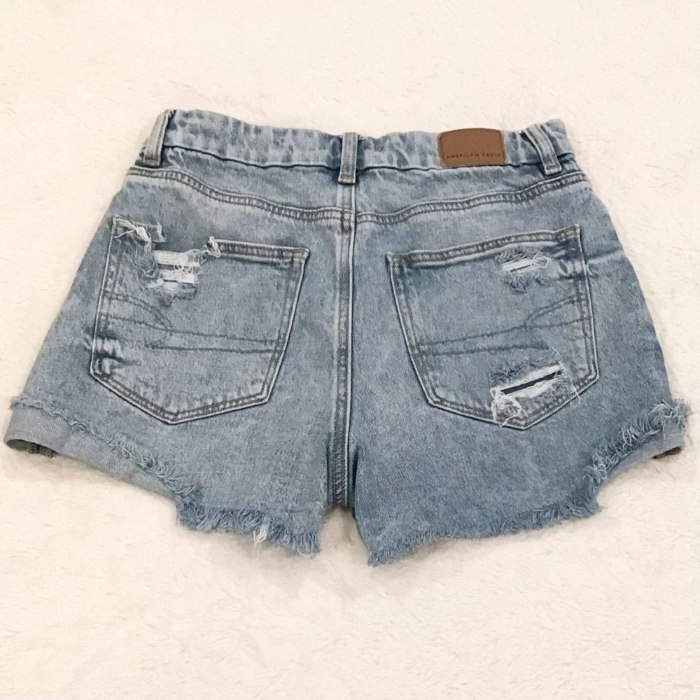 American Eagle 2 Curvy Mom Denim Shorts Stretch High Rise Crossover Waistband